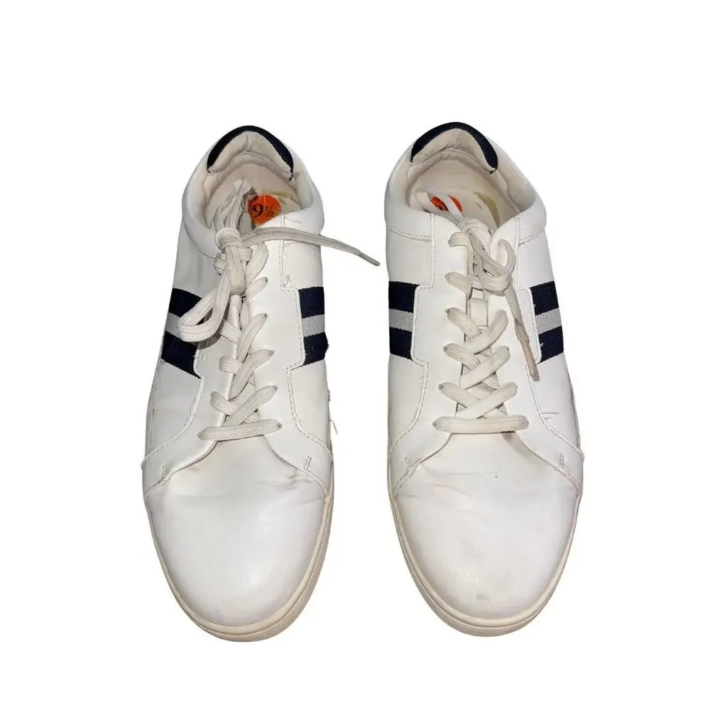 Aldo Men's White Navy Blue Striped Casual Sneakers Size 9.5
